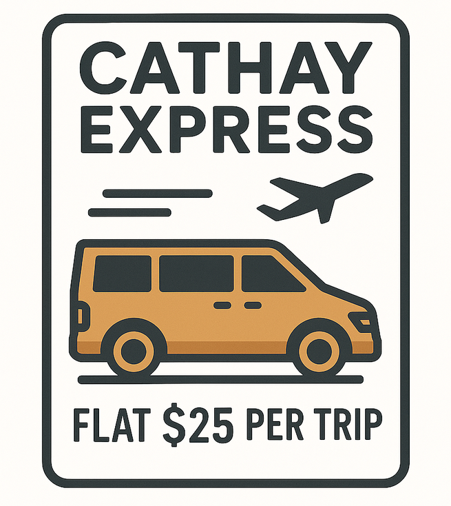 Cathay Express—Chinatown Van service to Flushing & JFK. Flat $25 per trip. Call Li Zhang at (917) 555‑3222 or info@cathayexpress.com to reserve.