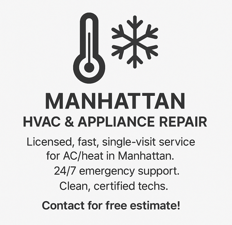 Manhattan HVAC & appliance repair—licensed, fast, single‑visit service for AC/heat in Manhattan. 24/7 emergency support. Clean, certified techs. Contact for free estimate! Email : manhattan@fusion.repair, (929) 381‑0382.