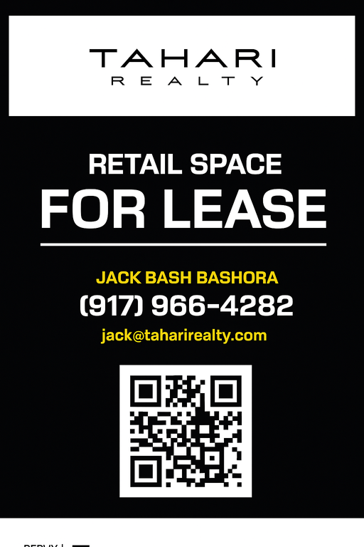 Retail space for lease at 20-24 Jackson Avenue. Long Island City, NY 11101. Contact Jack Bassora of Tahari Realty at (917) 969‑4292 or email jack@taharirealty.com. More info at taharirealty.com.