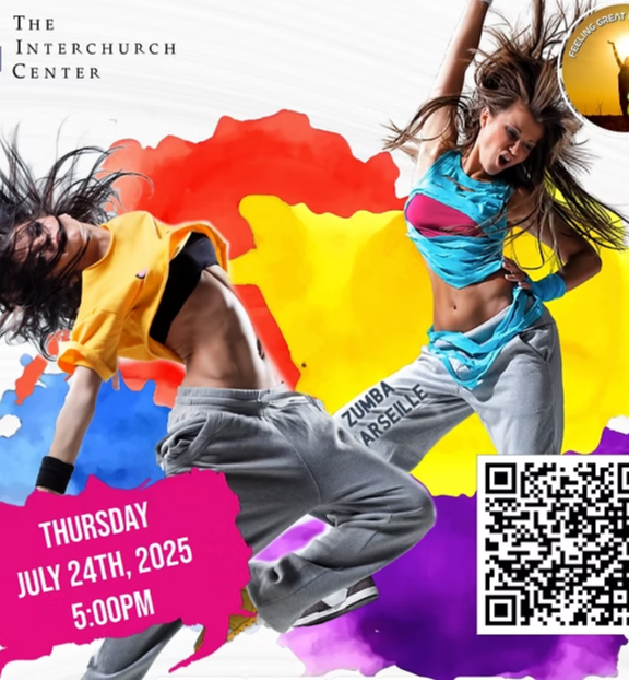 Thursday, Jul 24, 2025, 5:00 PM – 5:30 PM. Zumba Dance Jamm. Feel the rhythm, move to the music, and boost your energy with a fun-filled Zumba session that’s guaranteed to get your heart pumping and your spirit lifted with Instructor Irisha B. RSVP. Jul 24, 2025, 5:00 PM – 5:30 PM. Sockman Lounge, 475 Riverside Dr, New York, NY 10115, USA